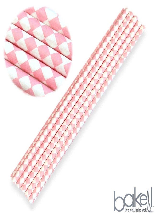 Bakell 24 PC Light Pink Checkered Cake Pop or Party Psper Drinking Straws - Baking, Caking and Craft Tools - Image 2